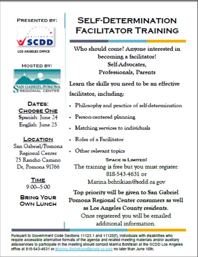 self determination facilitator training june july 2019